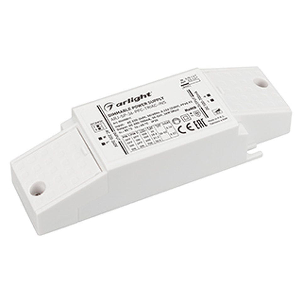 Фото №1  Arlight Блок питания ARJ-SP-36-PFC-TRIAC-INS (36W, 30-52V, 0.5-0.7A) ( IP20 Пластик, 5 лет)