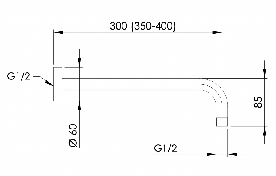 Фото №2  Кронштейн для верхнего душа 40 см Remer 343L40BO, белый матовый