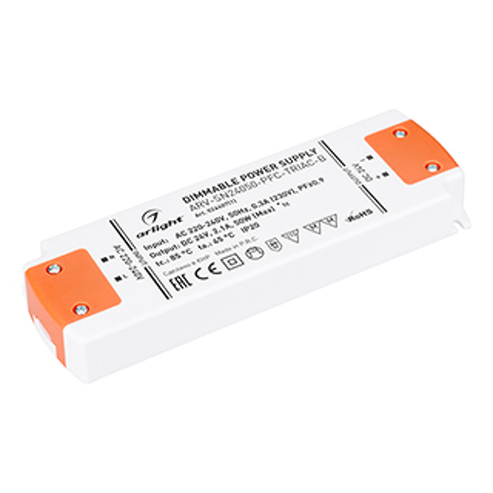 Фото №1  Arlight Блок питания ARV-SN24050-PFC-TRIAC-B (24V, 2.1A, 50W) ( IP20 Пластик, 3 года)