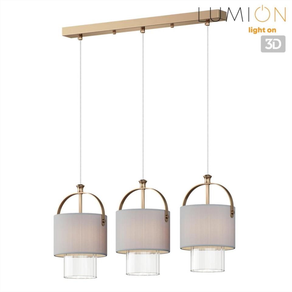 Фото №8  Подвесной светильник LUMION 6592/3A MODERNI LN26 405 латунь/серый, металл/текстиль, стекло Подвес E14 3*40W 220V JANE