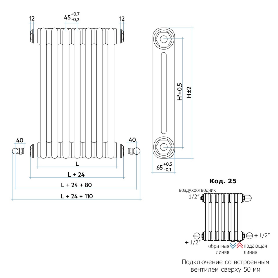 Фото №2  Радиатор Стальной трубчатый радиатор IRSAP TESI/2 565 EL38 CL.B4 T25