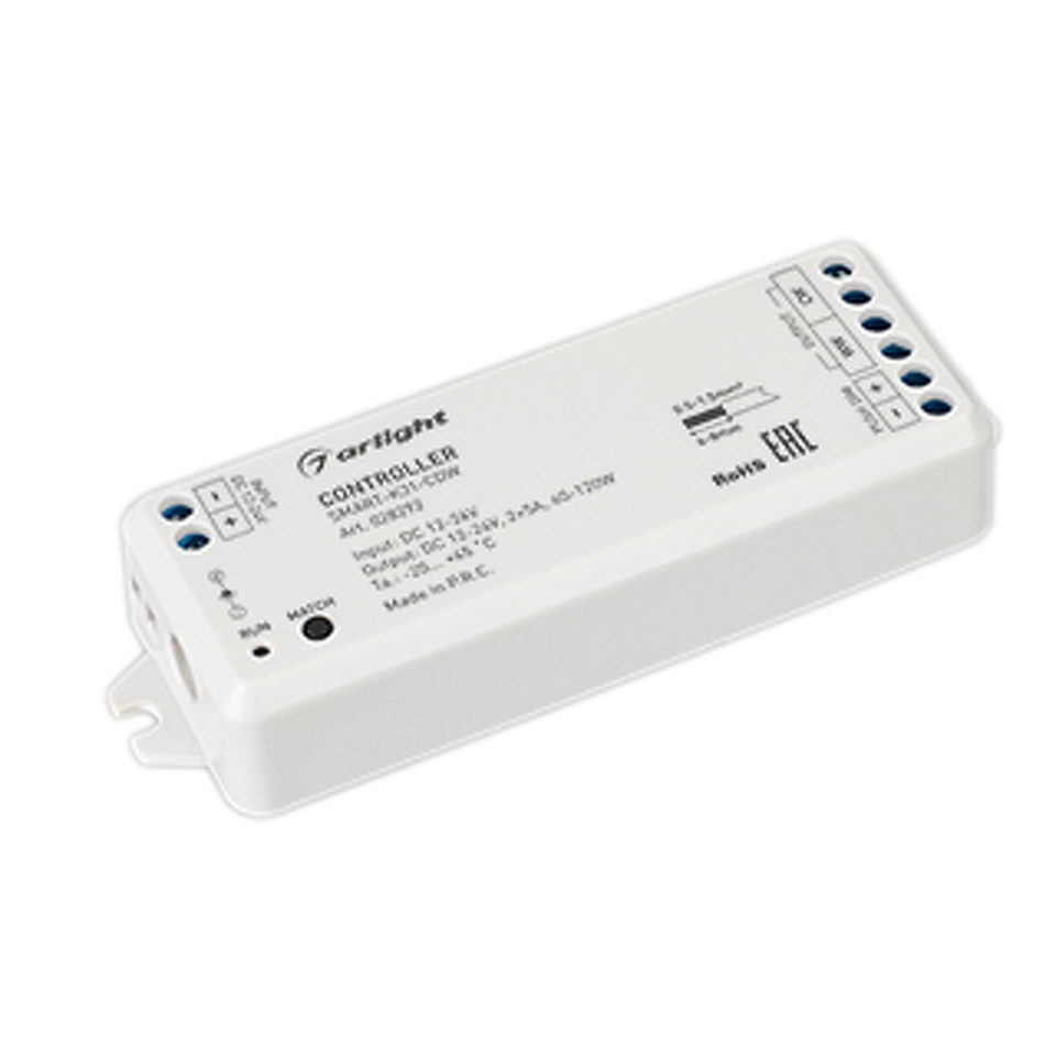 Фото №1  Arlight Контроллер SMART-K31-CDW (12-24V, 2x5A, 2.4G) ( IP20 Пластик, 5 лет)