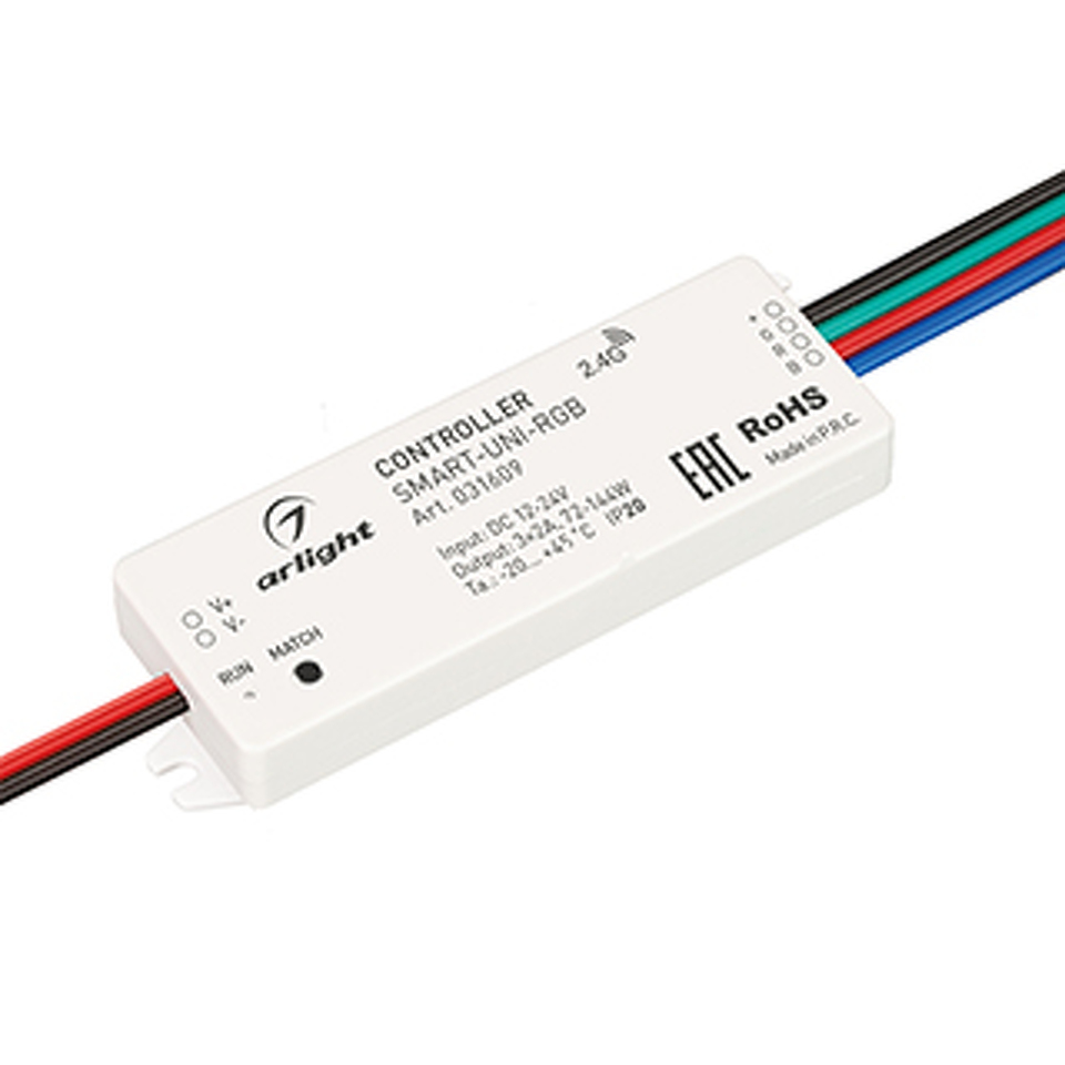 Фото №1  Arlight Контроллер SMART-UNI-RGB (12-24V, 3x2A, 2.4G) ( IP20 Пластик, 5 лет)