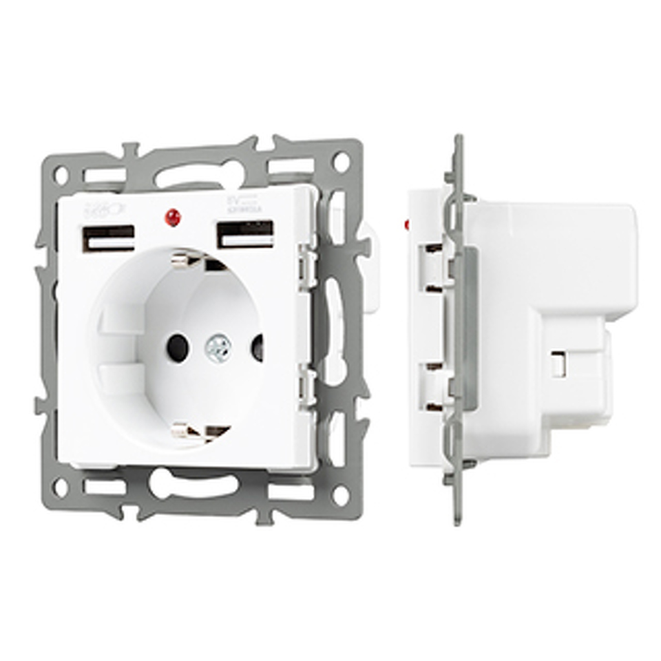 Фото №1  Розетка Arlight Механизм розетки с USB зарядкой SCT-MUAA-PL-WH (250V, 16A) ( -)