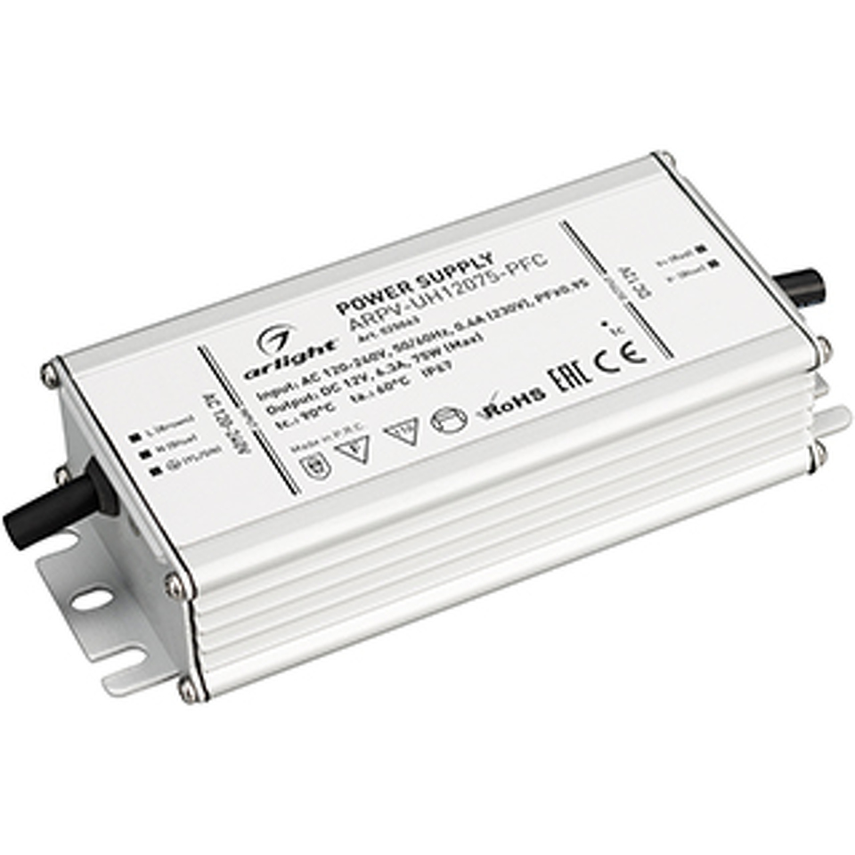 Фото №1  Arlight Блок питания ARPV-UH12075-PFC (12V, 6.3A, 75W) ( IP67 Металл, 7 лет)