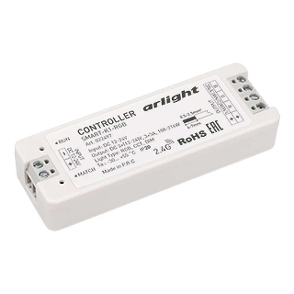 Фото №1  Arlight Контроллер SMART-K1-RGB (12-24V, 3x3A, 2.4G) ( IP20 Пластик, 5 лет)