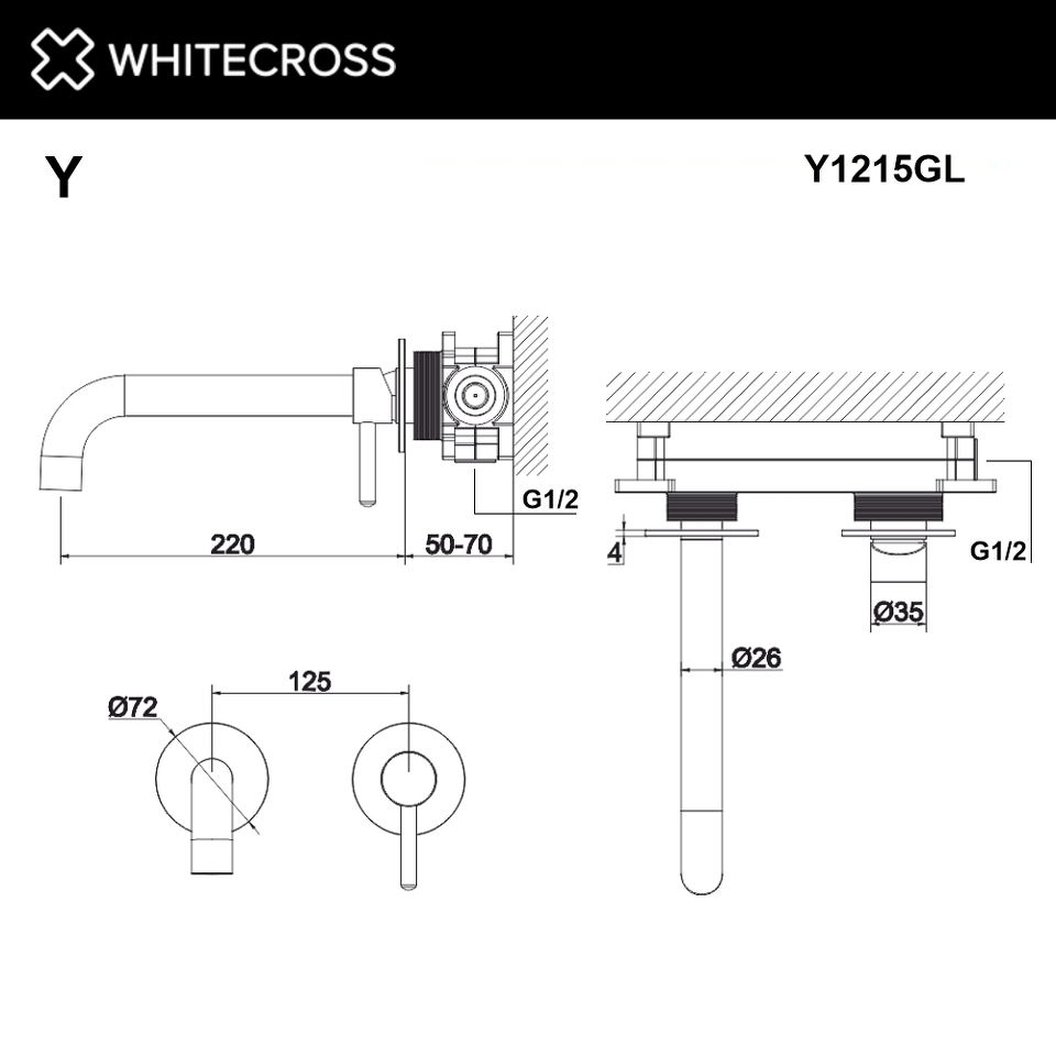 Фото №3  Смеситель для умывальника скрытого монтажа WHITECROSS Y Y1215GL (золото)