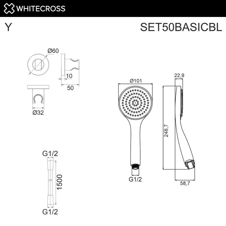 Фото №2  Душевой гарнитур точечный WHITECROSS SET50BASICBL (черный мат)