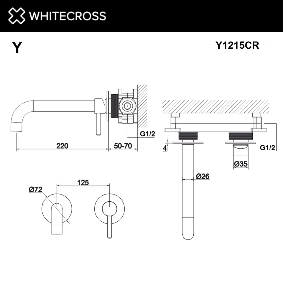 Фото №5  Смеситель для умывальника скрытого монтажа WHITECROSS Y Y1215CR (хром)