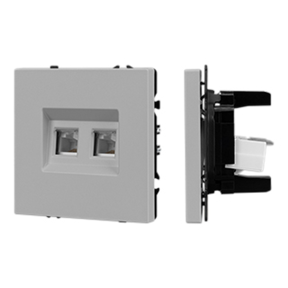 Фото №1  Розетка Arlight Механизм сдвоенной компьютерной розетки SCT-NOBE-MPC2-SFPL-IS (RJ-45, CAT6) ( Никель)