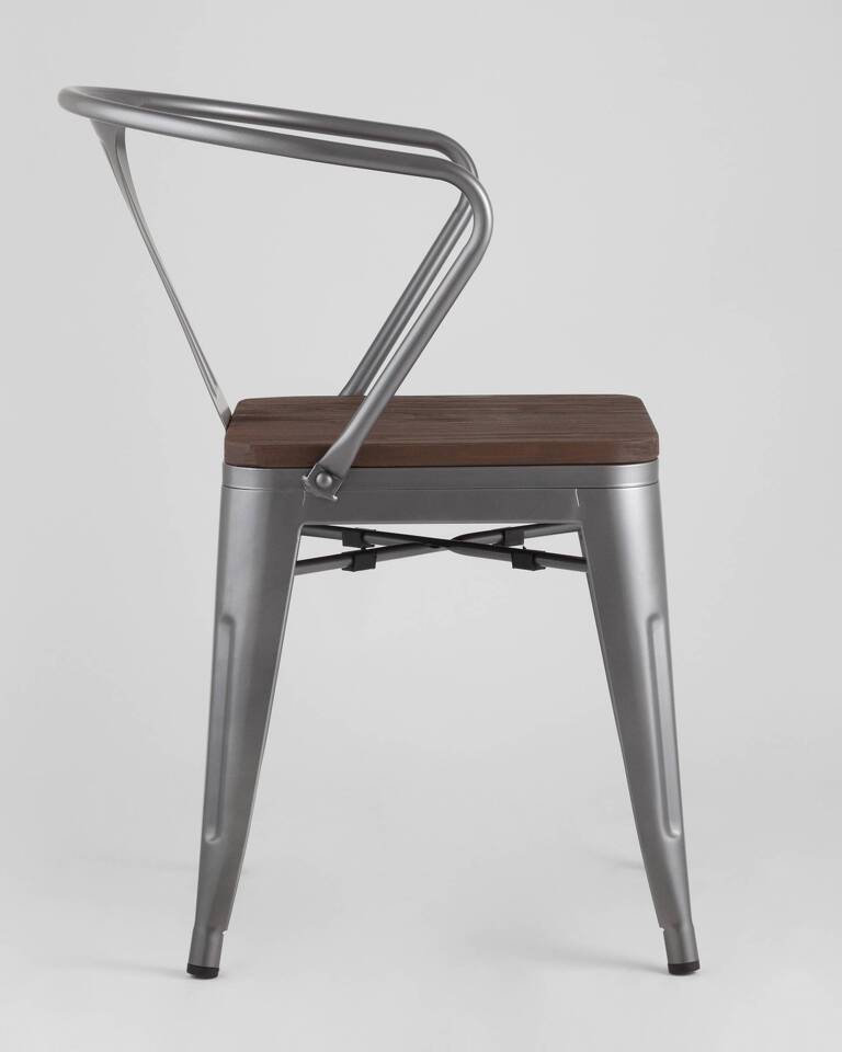 Фото №10  Стул TOLIX ARM WOOD с подлокотниками серебристый
