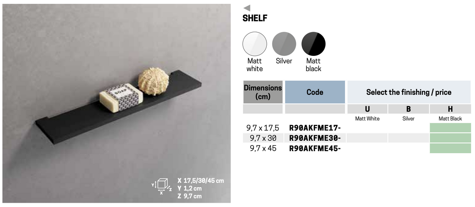 Фото №2  Полка 30 см Novellini Frame R90AKFME30-H, цвет Black Matt