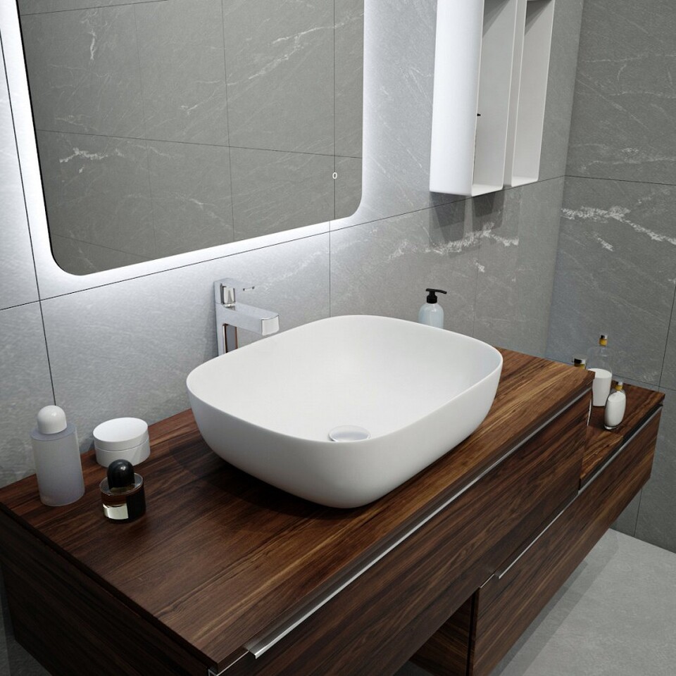 Фото №13  Раковина Teymi Раковина Solli 50 artceramic, накладная, Белая Матовая T50390