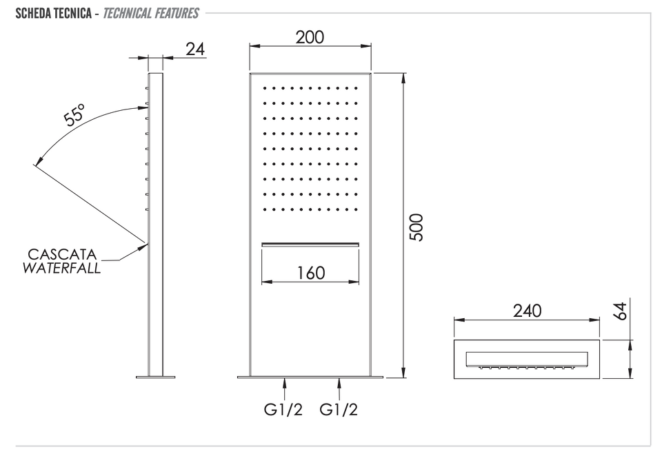 Фото №2  Верхний душ настенный 50x20 см Remer INOX SS350SSCAX