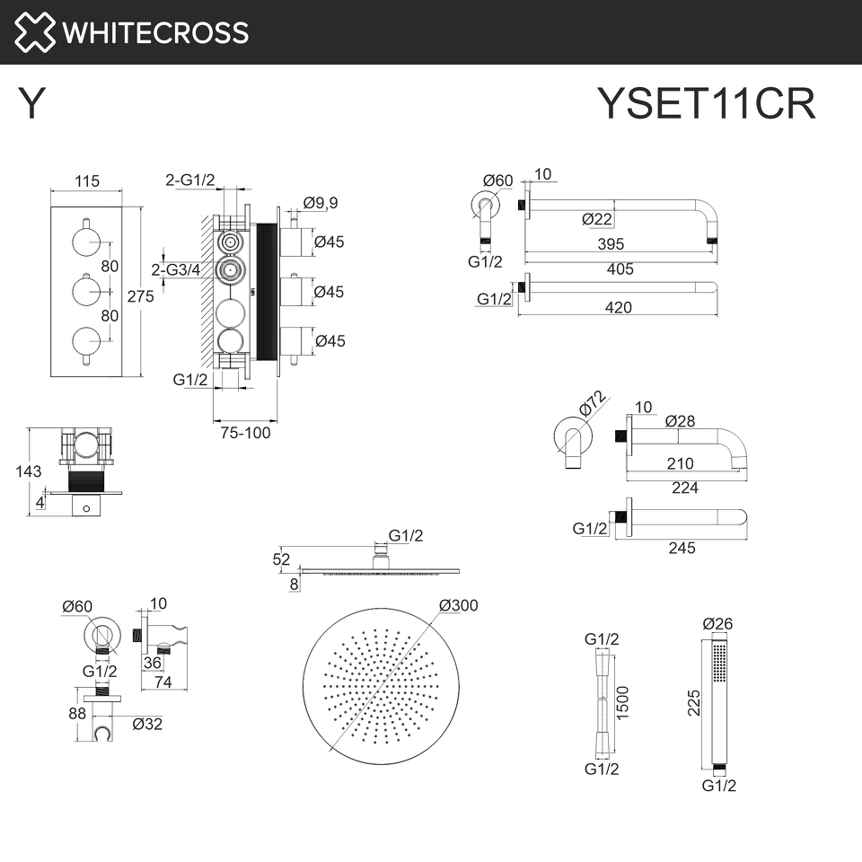 Фото №5  Термостатическая система для ванны скрытого монтажа WHITECROSS Y YSET11CR (хром)