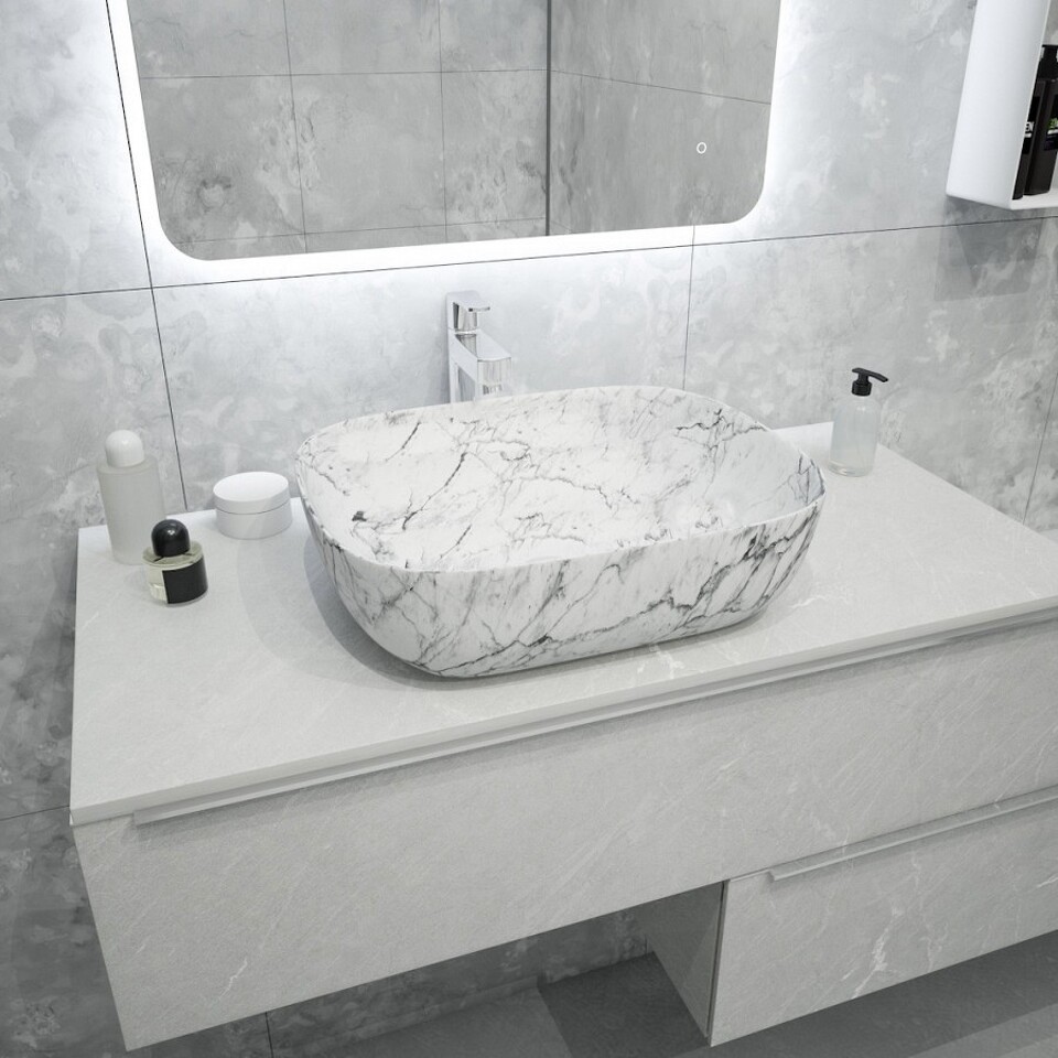 Фото №13  Раковина Watersense Раковина Solli 50 artceramic, накладная, Белый Мрамор T50393