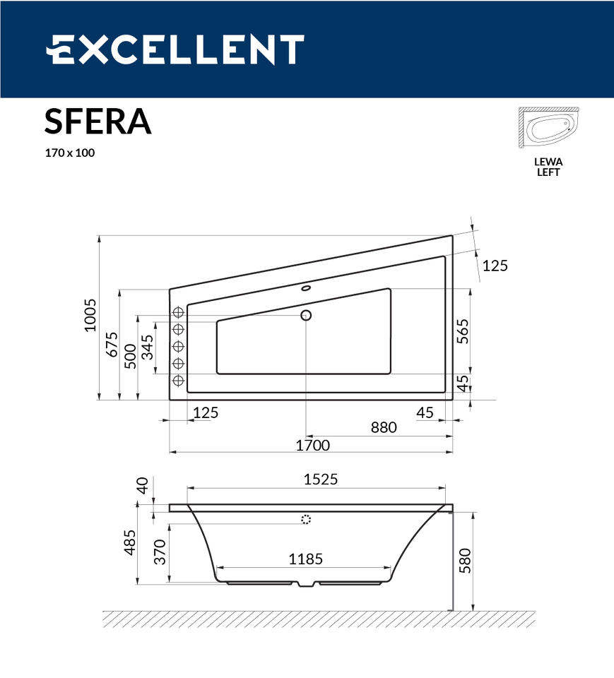 Фото №4  EXCELLENT (РАСПРОДАЖА) Ванна Sfera 170x100 (лев)