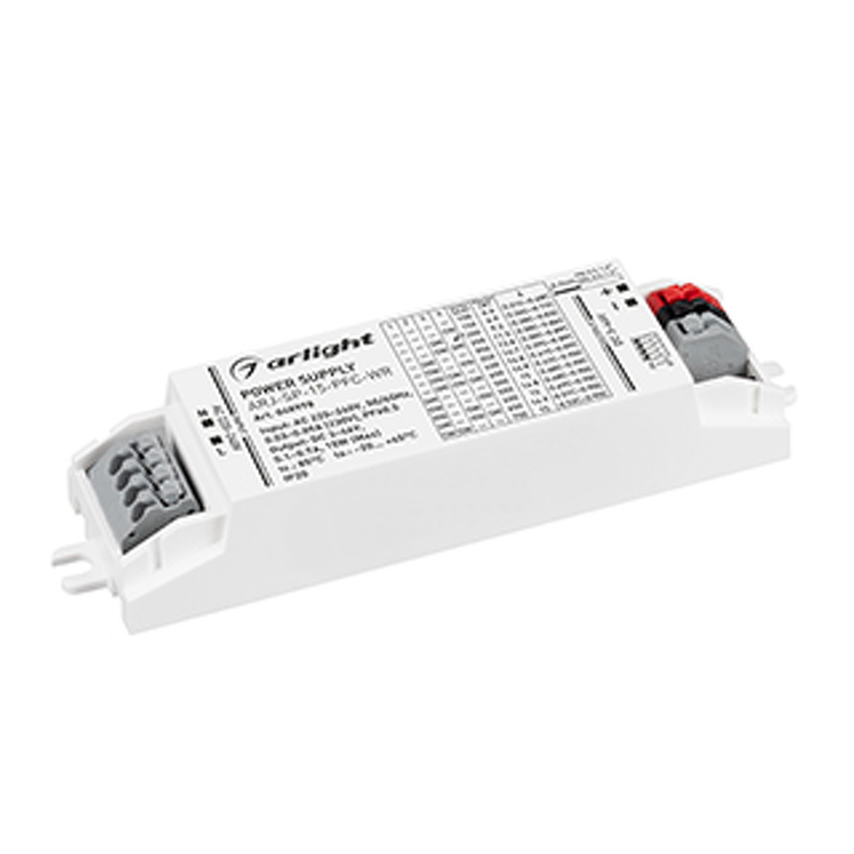 Фото №1  Arlight Блок питания ARJ-SP-15-PFC-WR (15W, 3-46V, 0.1-0.7A) ( IP20 Пластик, 5 лет)