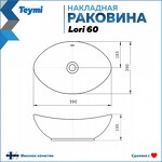 Превью фото №3  Раковина Teymi Раковина Lori 60 накладная, белая T50503