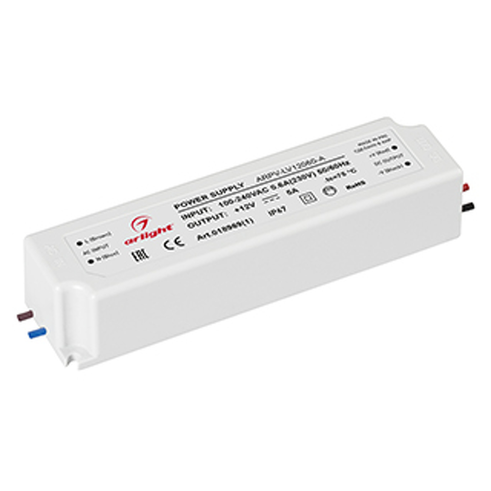 Фото №1  Arlight Блок питания ARPV-LV12060-A (12V, 5.0A, 60W) ( IP67 Пластик, 3 года)