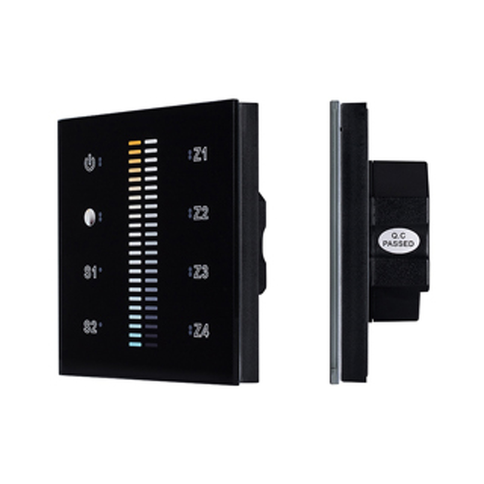Фото №1  Arlight Панель Sens SR-2830B-AC-RF-IN Black (220V,MIX+DIM,4зоны) ( IP20 Пластик, 3 года)