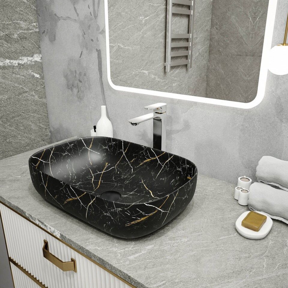Фото №13  Раковина Teymi Раковина Solli 60 artceramic, накладная, Черный Мрамор T50399