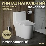 Превью фото №1  Унитаз Teymi Унитаз напольный Моноблок Solli безободковый, сиденье Дюропласт микролифт T41101