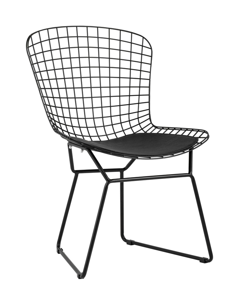 Фото №10  Стул обеденный Bertoia черный с черной подушкой