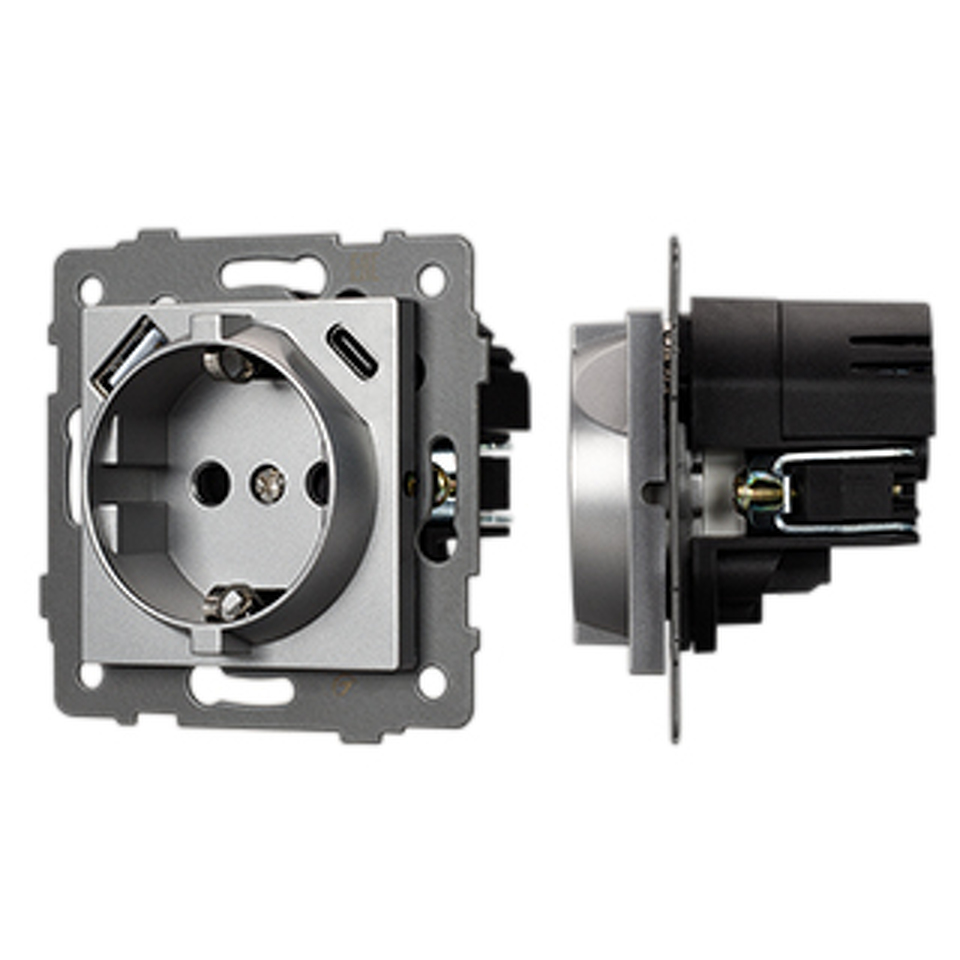 Фото №1  Розетка Arlight Механизм розетки с USB зарядкой SCT-MUAC-PL-GR-V (250V, 16A) ( -)