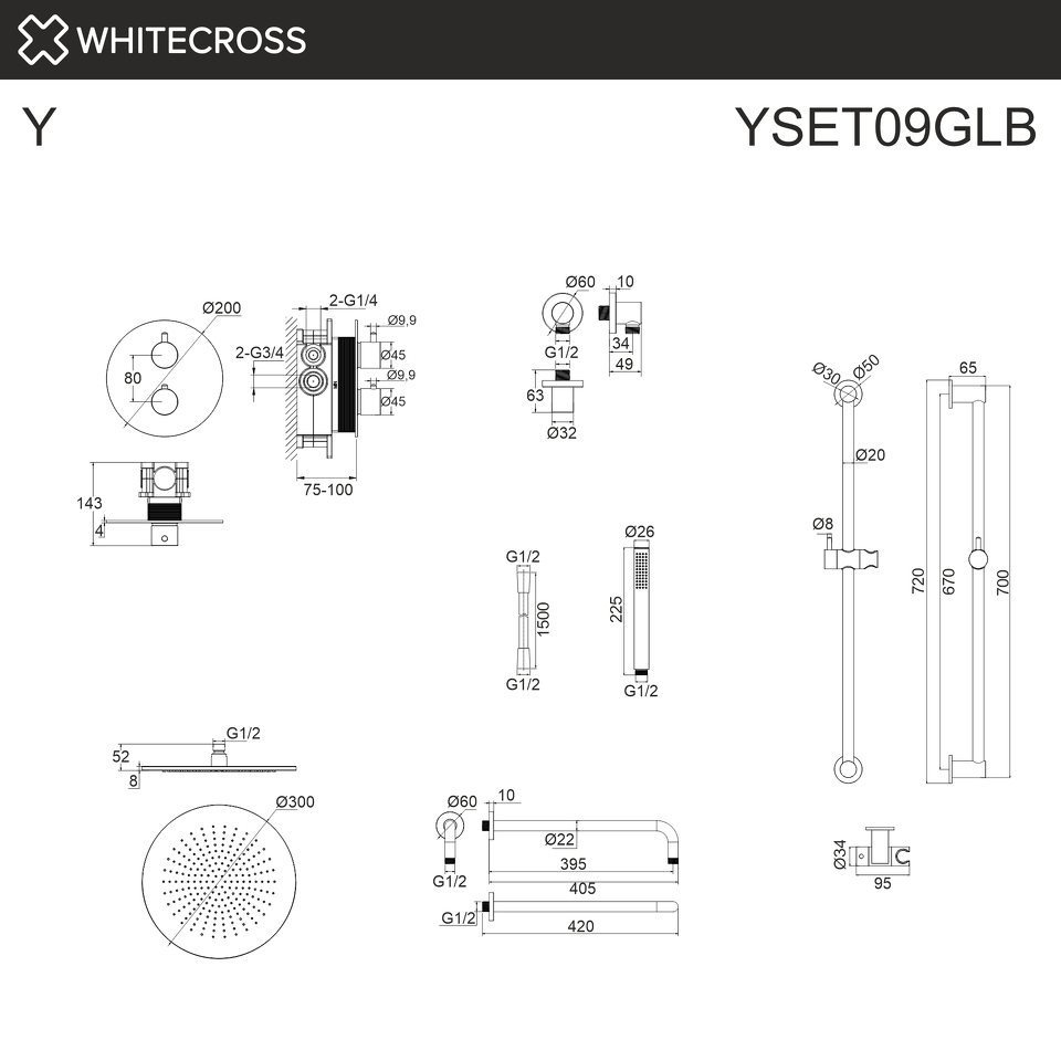 Фото №3  Термостатическая душевая система скрытого монтажа WHITECROSS Y YSET09GLB (брашированное золото)