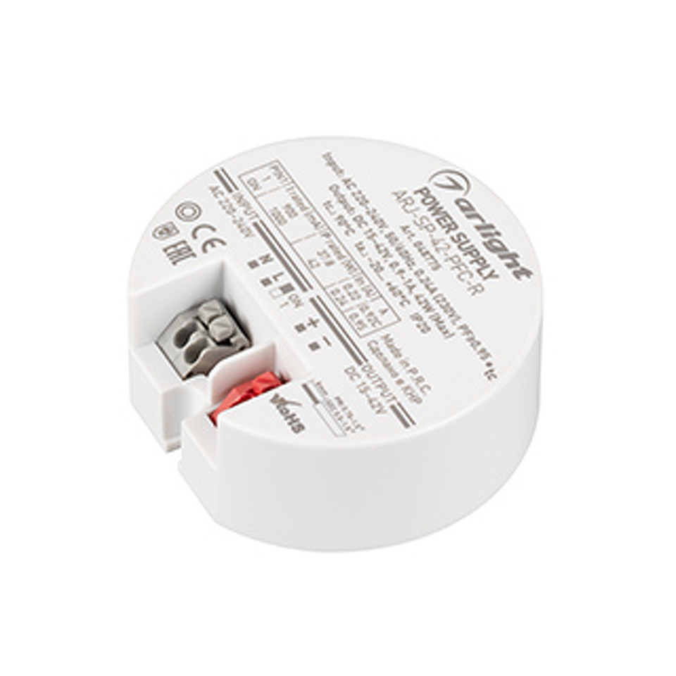 Фото №1  Arlight Блок питания ARJ-SP-42-PFC-R (42W, 15-42V, 0.9-1A) ( IP20 Пластик, 5 лет)