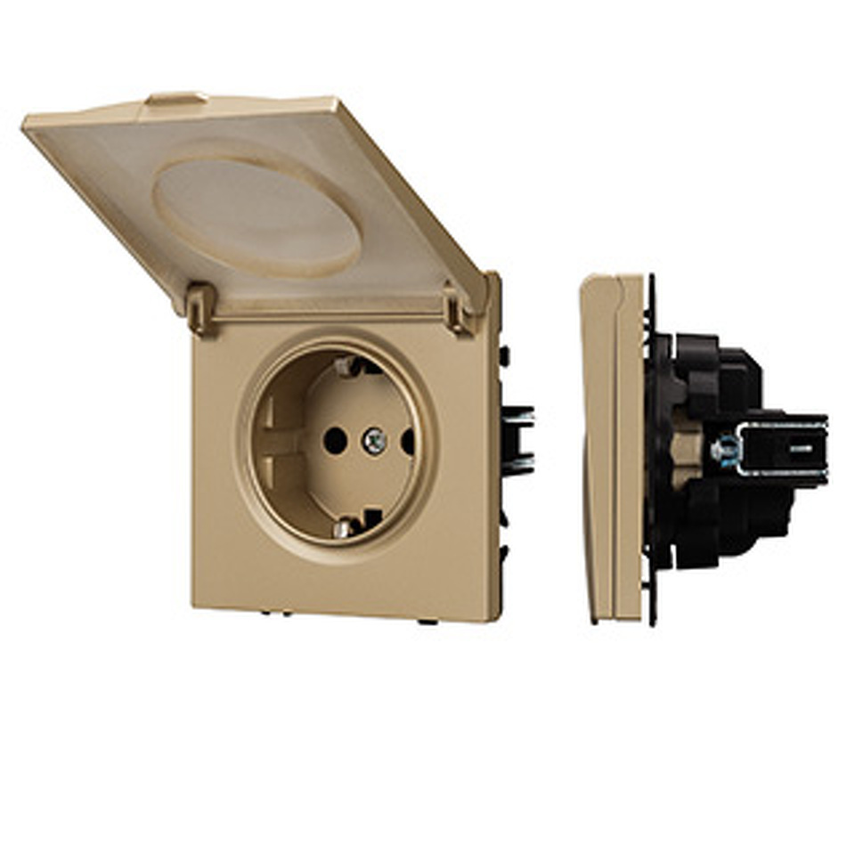 Фото №1  Розетка Arlight Механизм розетки влагозащищённый SCT-NOBE-MCP-SFPL-GD (230V, 16A) ( Золотой песок)
