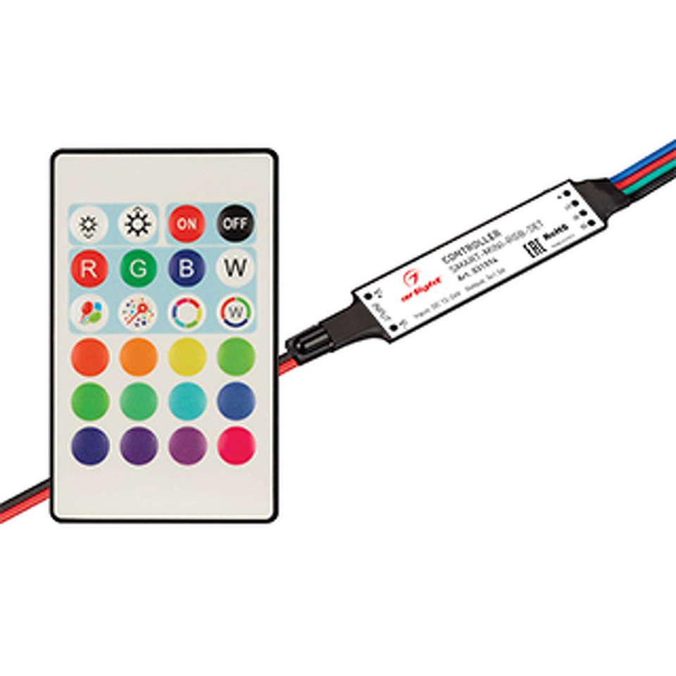 Фото №1  Arlight Контроллер SMART-MINI-RGB-SET (12-24V, 3x1.5A, ПДУ 24кн, IR) ( IP20 Пластик, 5 лет)