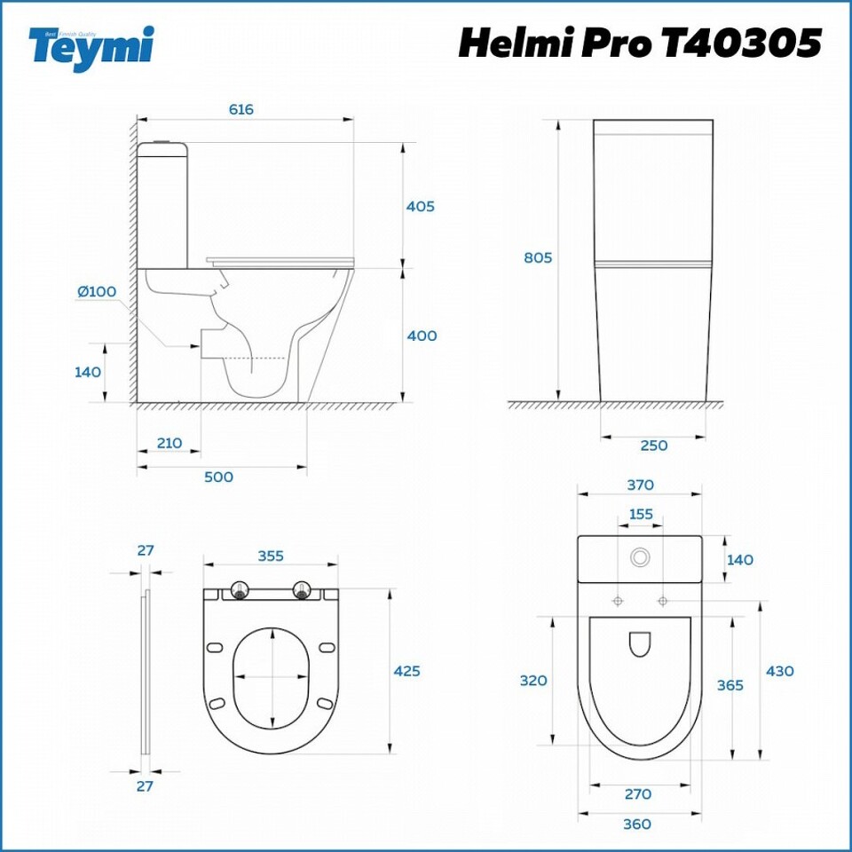 Фото №15  Унитаз Teymi Унитаз напольный Helmi Pro безободковый, сиденье Дюропласт микролифт T40305
