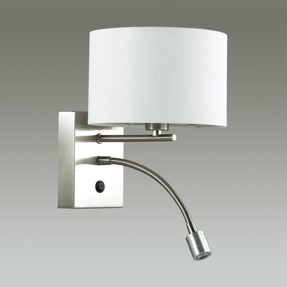 Фото №5  LUMION 3745/1A MODERNI LN26 525 никель/белый, металл/текстиль Бра E14 40W + LED 3W 4000K 220V NIKKI
