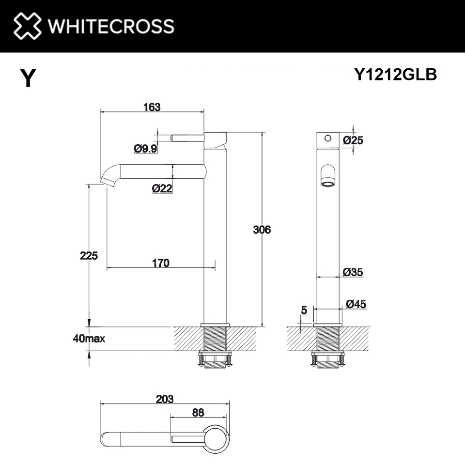 Фото №3  Смеситель для умывальника WHITECROSS Y Y1212GLB (брашированное золото)