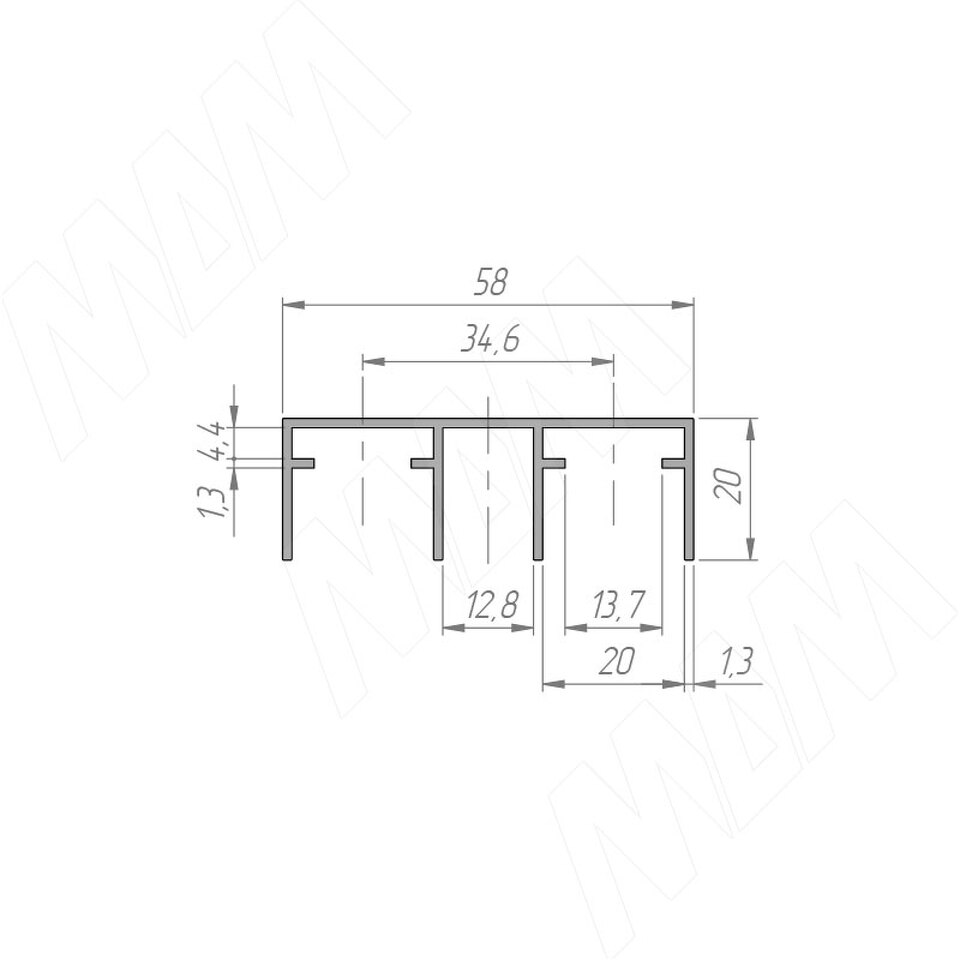 Фото №2  PULSE IKM-80AY Направляющая верхняя двойная, серебро, L-2000 (PR012057A-S2)