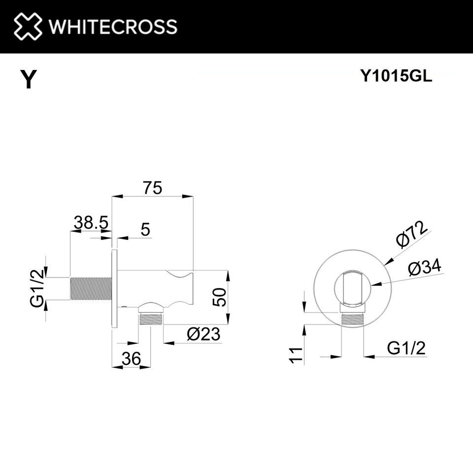 Фото №2  Угловой соединительный элемент с держателем лейки WHITECROSS Y1015GL (золото)