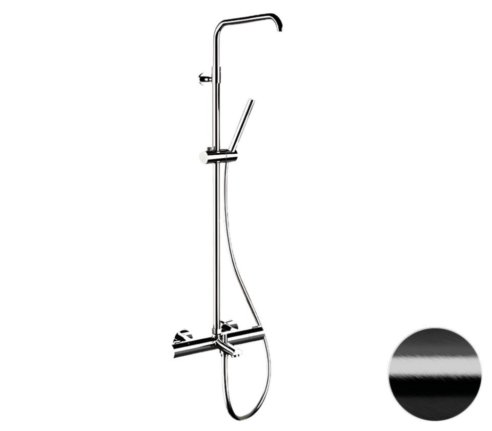 Фото №2  Душевая система термостатическая с изливом Remer Elegance EQ34A7MMSSOFCFP, черный брашированный хром