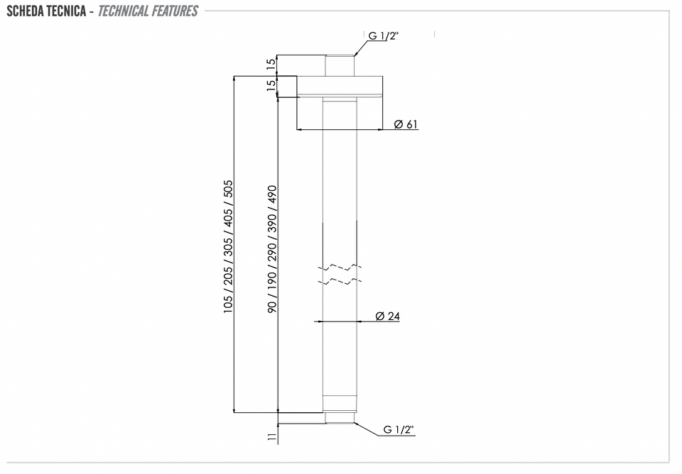 Фото №2  Кронштейн потолочный для верхнего душа 30 см Remer 347N30DO, золото глянцевое