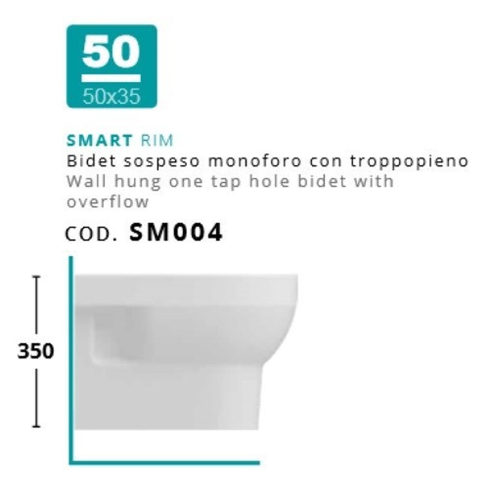Фото №2  Биде SM004 Althea Smart Rim подвесное биде  Белый глянец