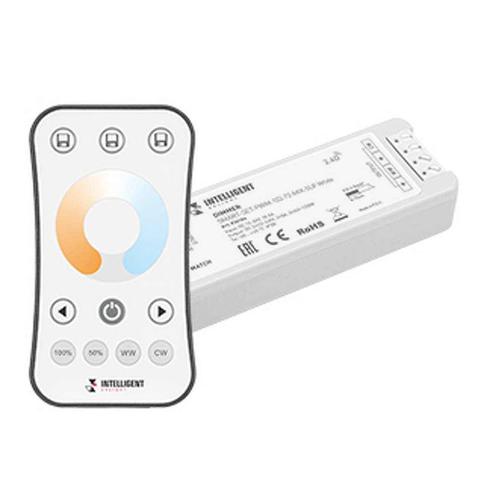 Фото №1  IARL INTELLIGENT ARLIGHT Диммер SMART-SET-PWM-102-72-MIX-SUF White (12-24V, 2x5A, ПДУ RING 10кн, 2.4G) ( Контроллер)