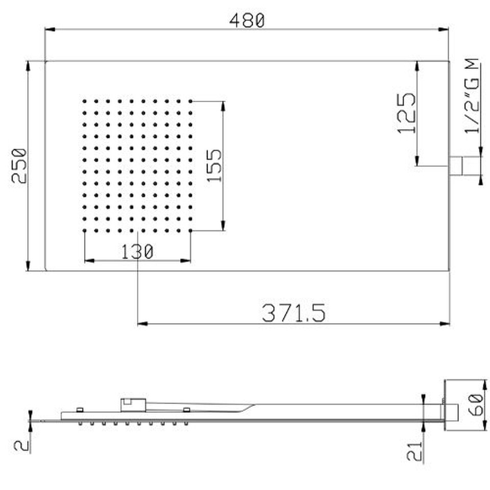 Фото №2  SF082AXX AQUAelite Minimal настенный верхний душ, 1 режим, 480x250 мм Нержавеющая сталь шлиф., 03Q/5353