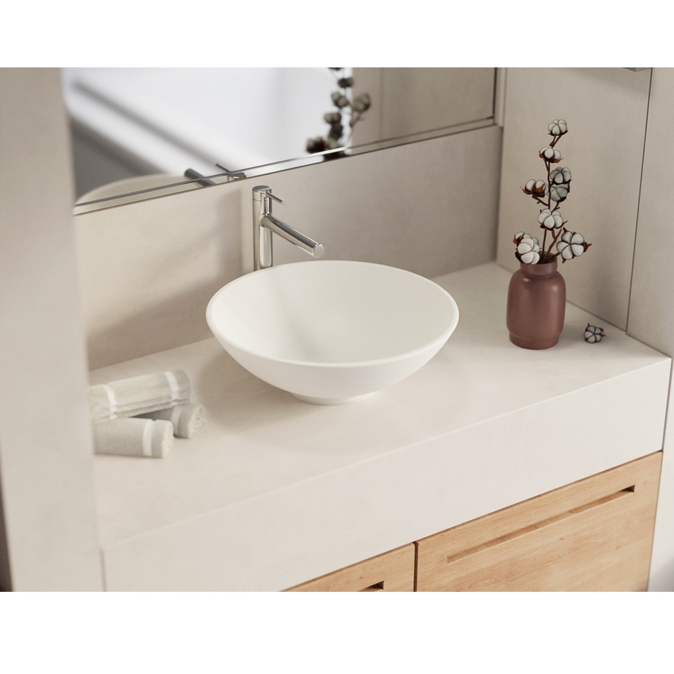 Фото №4  Раковина Умывальник WHITECROSS Jade D=40,5 (белый мат) иск. камень