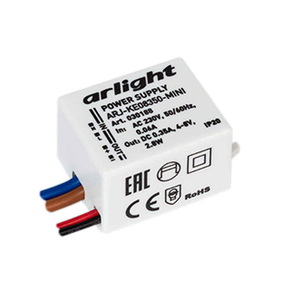 Фото №1  Arlight Блок питания ARJ-KE08350-MINI (2.8W, 350mA) ( IP20 Пластик, 5 лет)