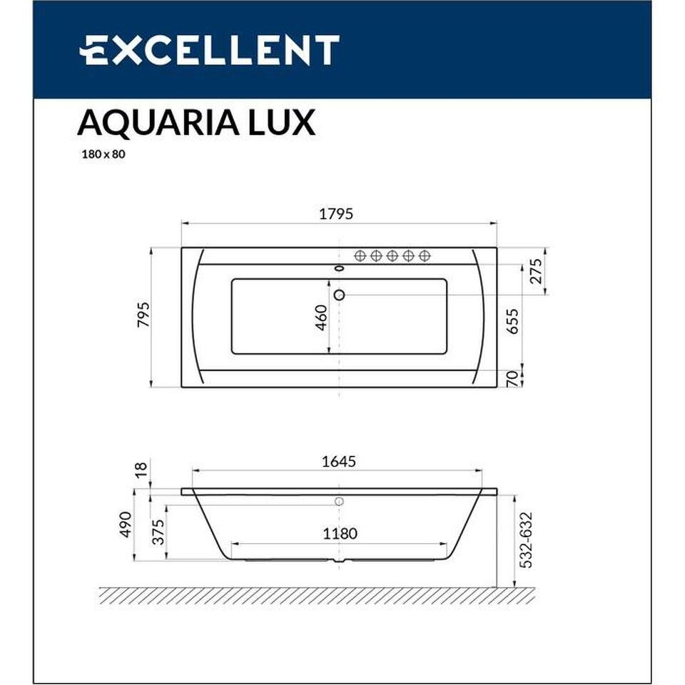 Фото №4  Ванна EXCELLENT Aquaria Lux Slim 180x80 "NANO" (золото)