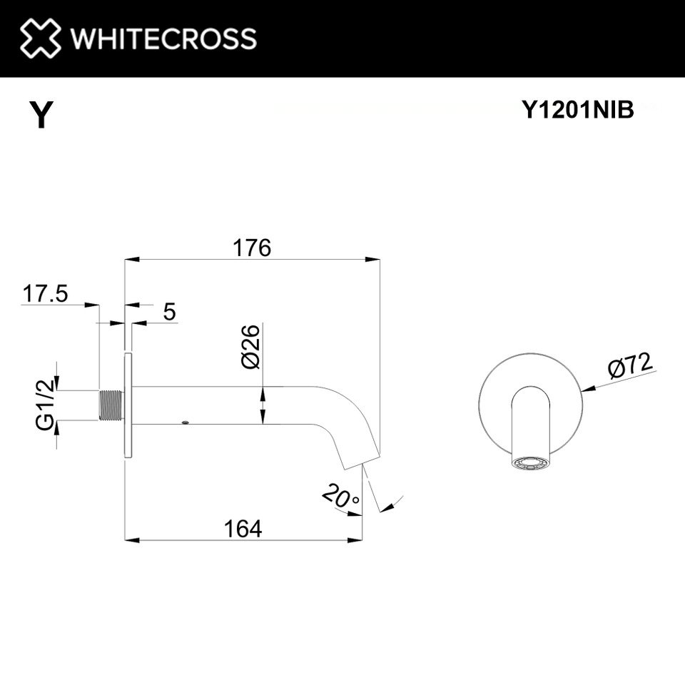 Фото №2  Излив настенный 164 мм WHITECROSS Y1201NIB (брашированный никель)