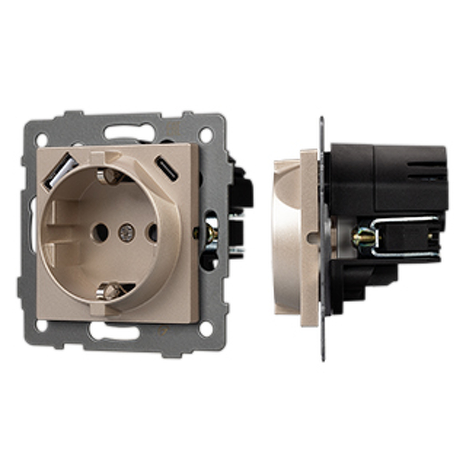 Фото №1  Розетка Arlight Механизм розетки с USB зарядкой SCT-MUAC-PL-GD-V (250V, 16A) ( -)