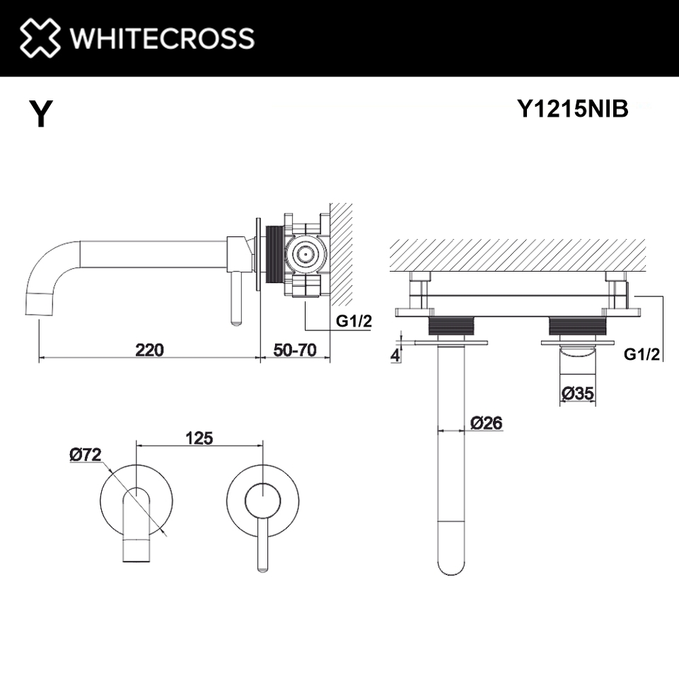 Фото №3  Смеситель для умывальника скрытого монтажа WHITECROSS Y Y1215NIB (брашированный никель)