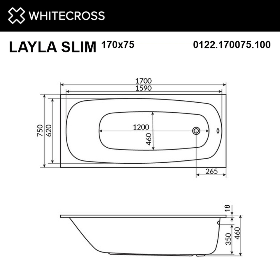Фото №9  Ванна WHITECROSS Layla Slim 170x75 "LINE NANO" (золото)